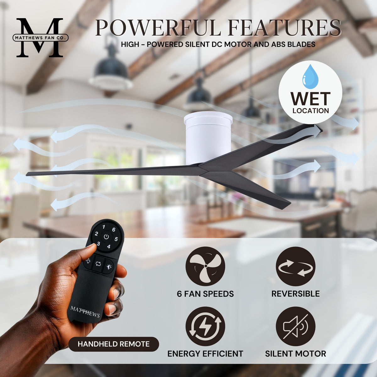 56-Inch Hugger Eliza 3-Blade Flush Mount Ceiling Fan Without Light Kit