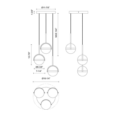 Globo 3 Head Steel Multi Pendant