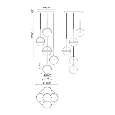Globo 5 Head Steel Multi Pendant