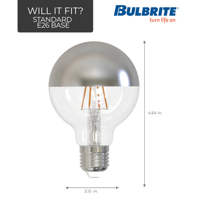 Half Series G25 5W Dimmable Half Chrome Filament LED Light Bulb with E26 Base, 2700K, 450 Lumens, 2-Pack