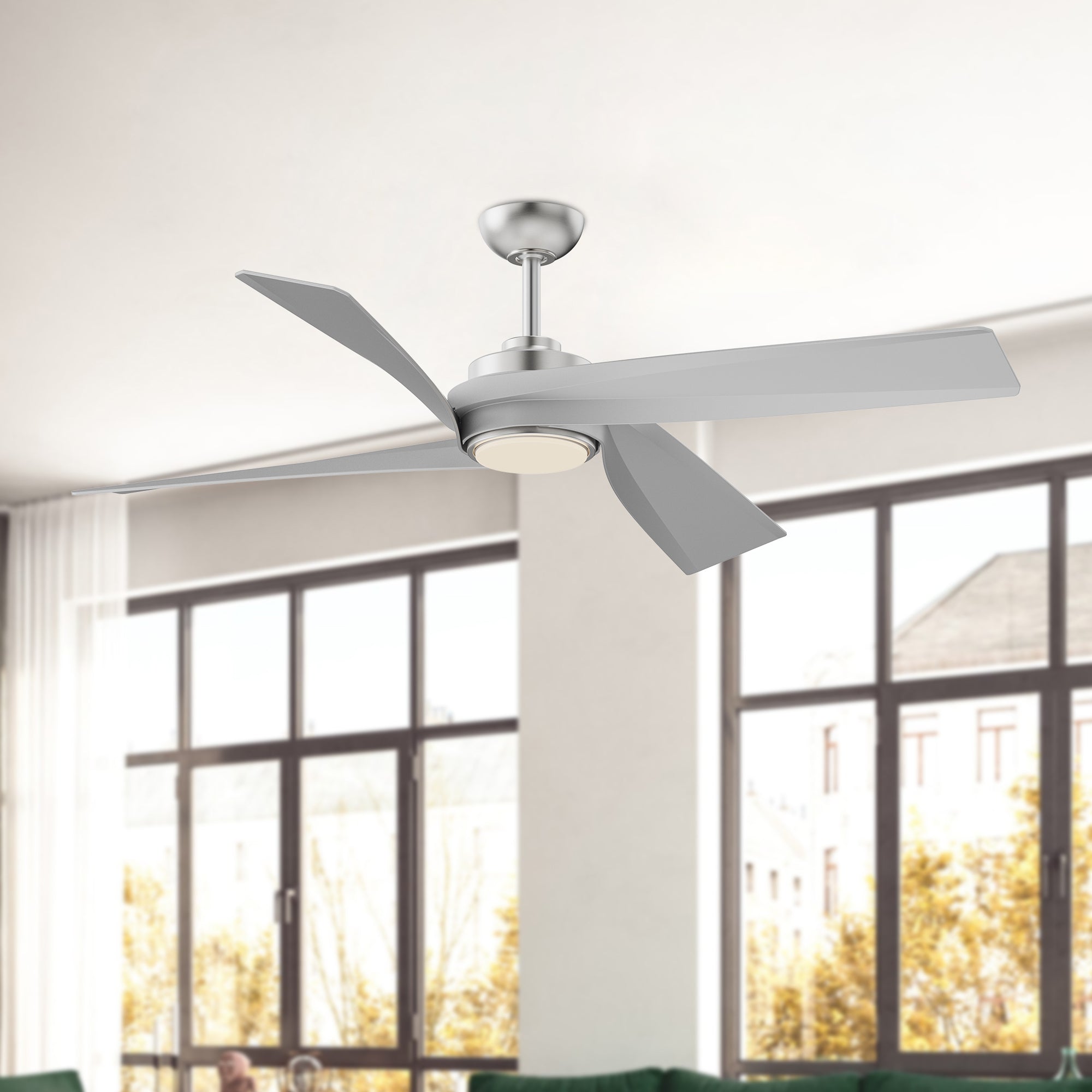 Horizon 56-in Brushed Nickel Reversible DC LED Ceiling Fan