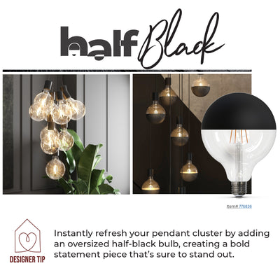 Half Series Designer G25 5W Dimmable Half Black Filament LED Light Bulb with E26 Base, 2700K, 400 Lumens, 4-Pack