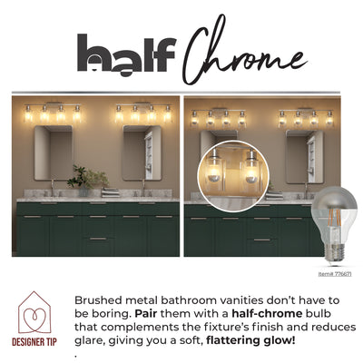 Half Series G25 5W Dimmable Half Chrome Filament LED Light Bulb with E26 Base, 2700K, 450 Lumens, 2-Pack