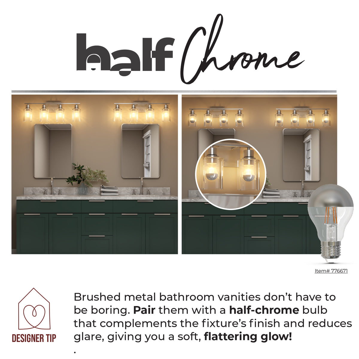 G16 2.5W Dimmable Half Chrome Filament LED Light Bulb with E12 Base, 2700K, 200 Lumens, 4-Pack