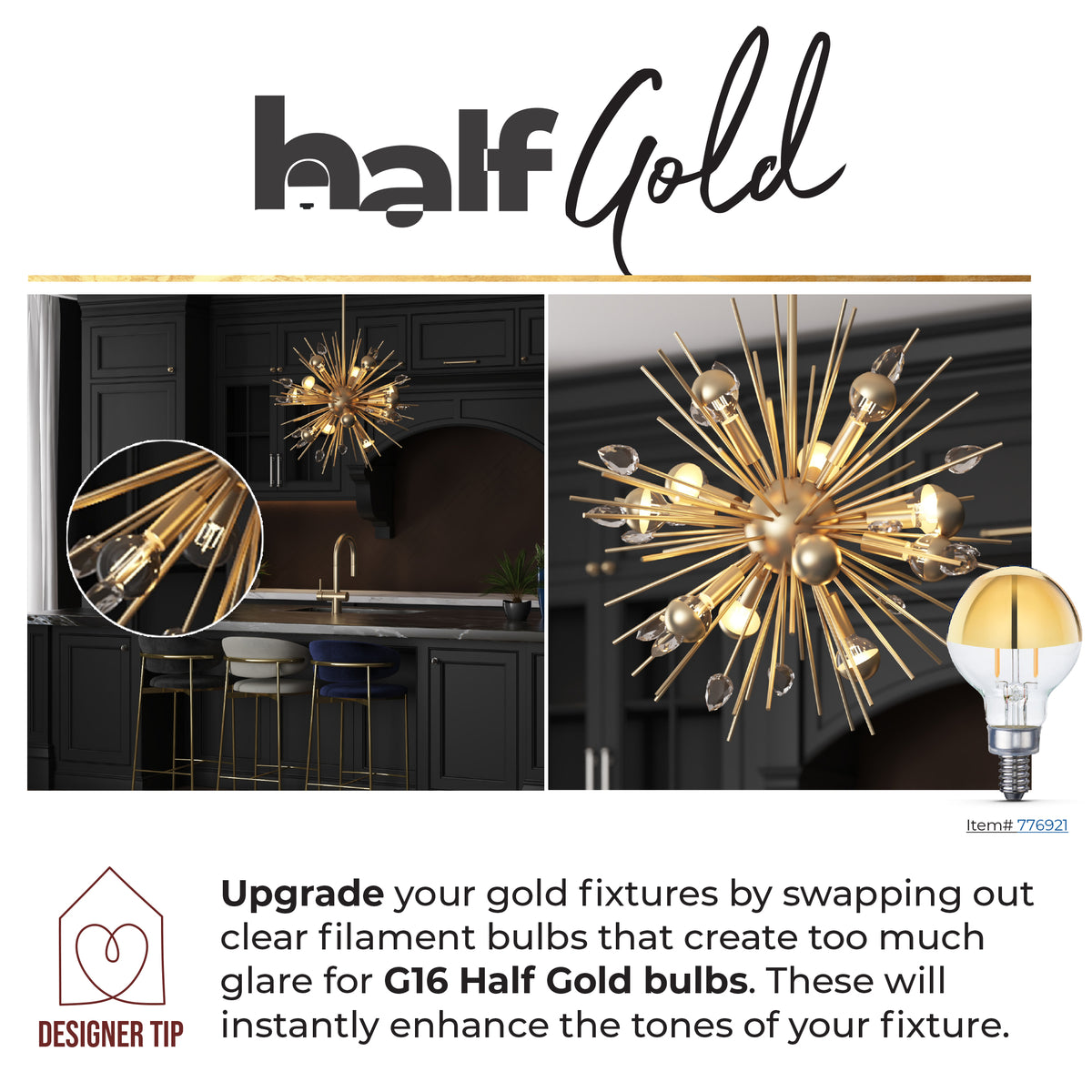 G25 4.5W Dimmable Half Gold Filament LED Light Bulb with E26 Base, 2700K, 350 Lumens, 4-Pack