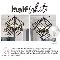 Half Series Designer G16 2.5W Dimmable Half White Filament LED Light Bulb with E12 Base, 2700K, 200 Lumens, 2-Pack