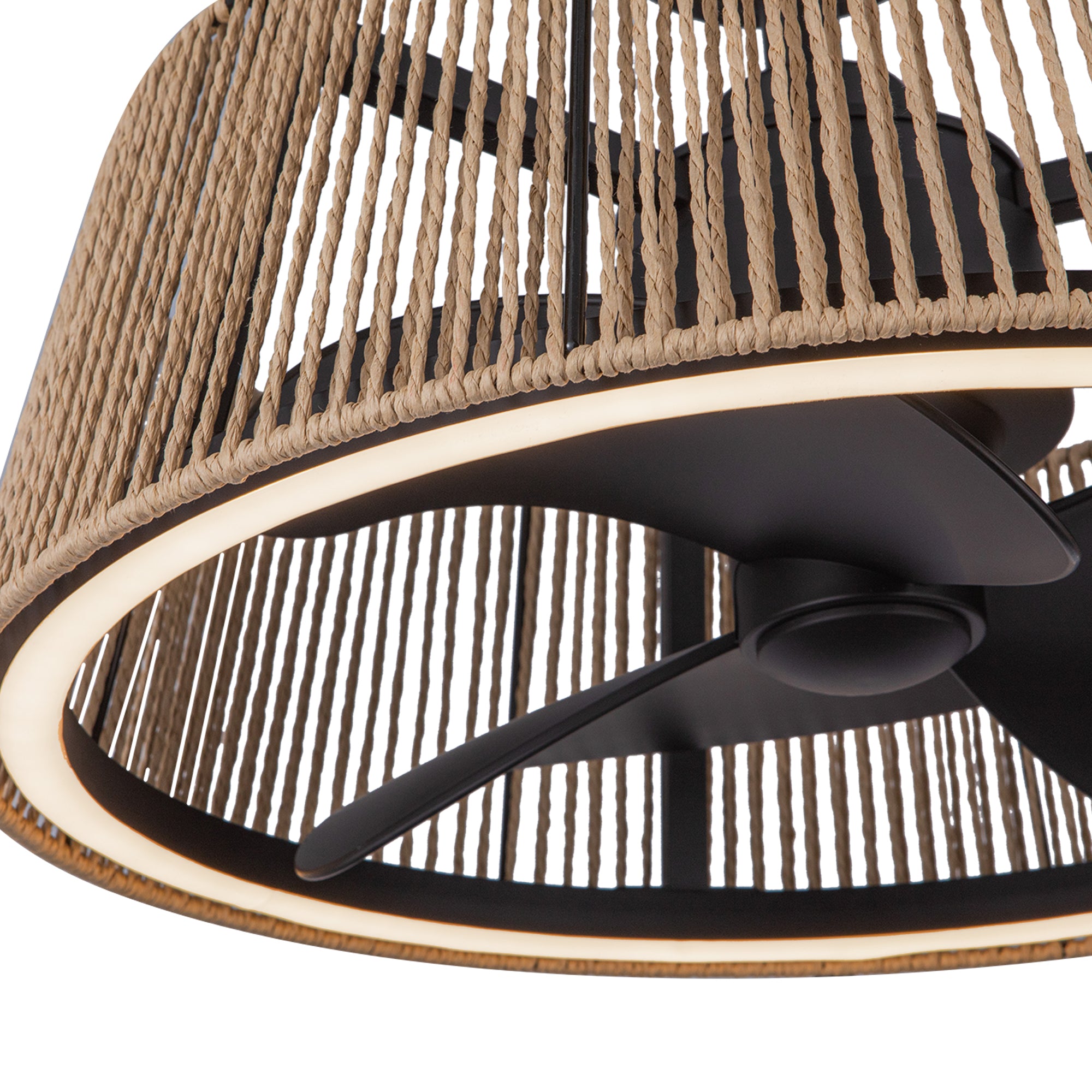 Isla 24-in Matte Black and Braided Rope Reversible DC LED Ceiling Fan