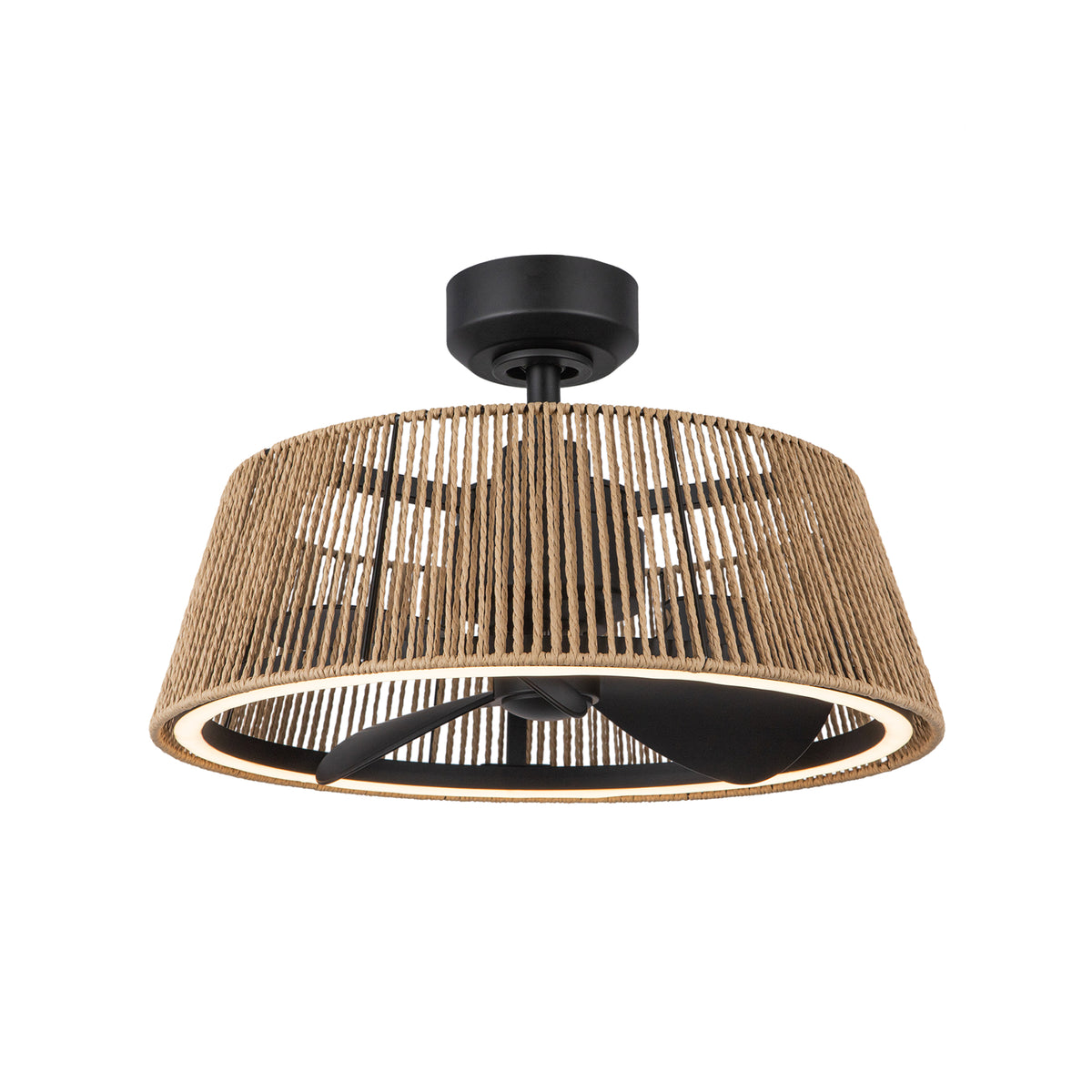 Isla 24-in Matte Black and Braided Rope Reversible DC LED Ceiling Fan