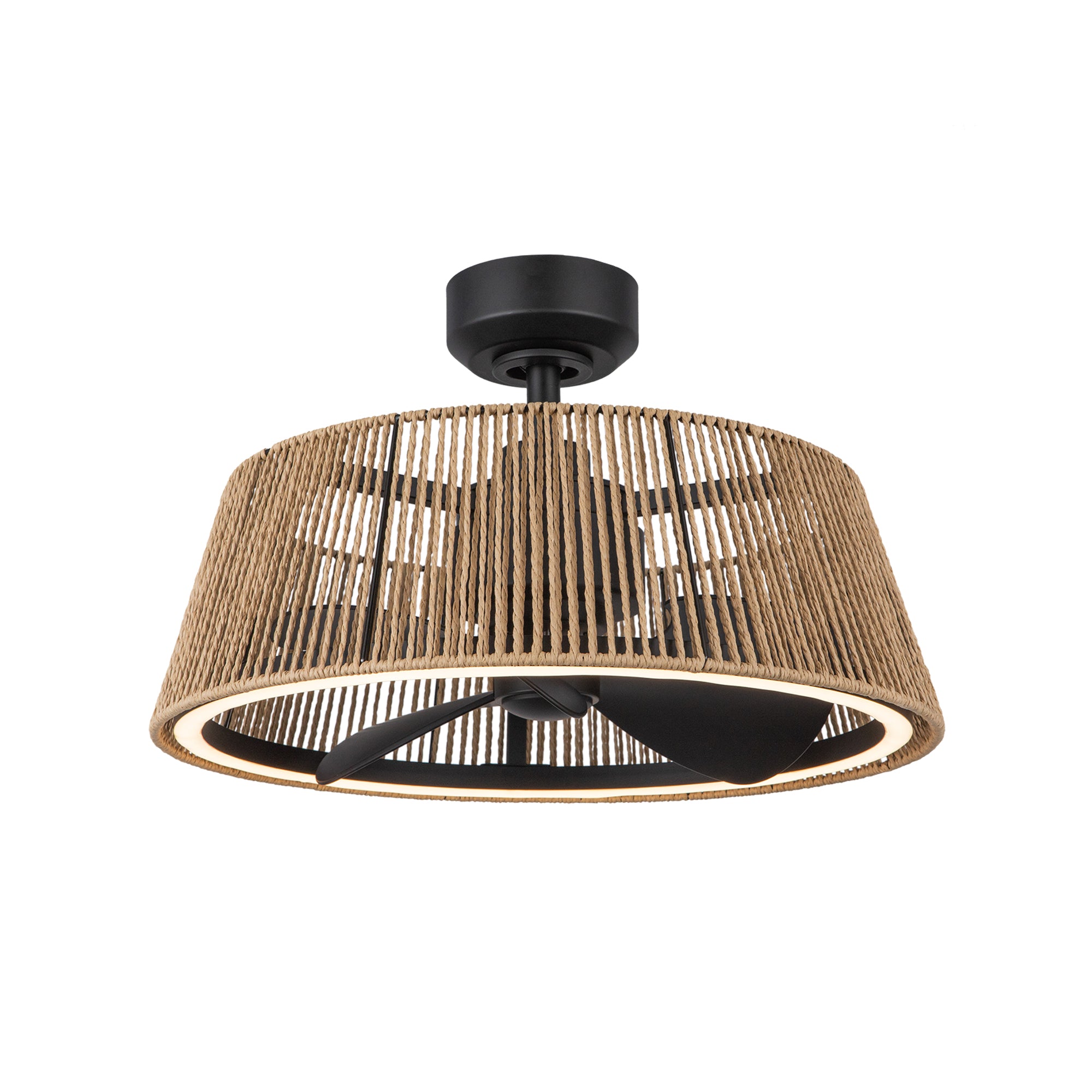 Isla 24-in Matte Black and Braided Rope Reversible DC LED Ceiling Fan