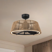 Isla 24-in Matte Black and Braided Rope Reversible DC LED Ceiling Fan