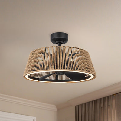 Isla 24-in Matte Black and Braided Rope Reversible DC LED Ceiling Fan