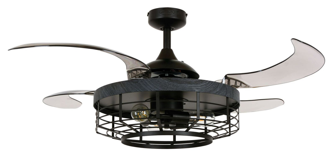 48 Inch Black Koa Retractable Blade Ceiling Fan