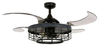 48 Inch Black Koa Retractable Blade Ceiling Fan