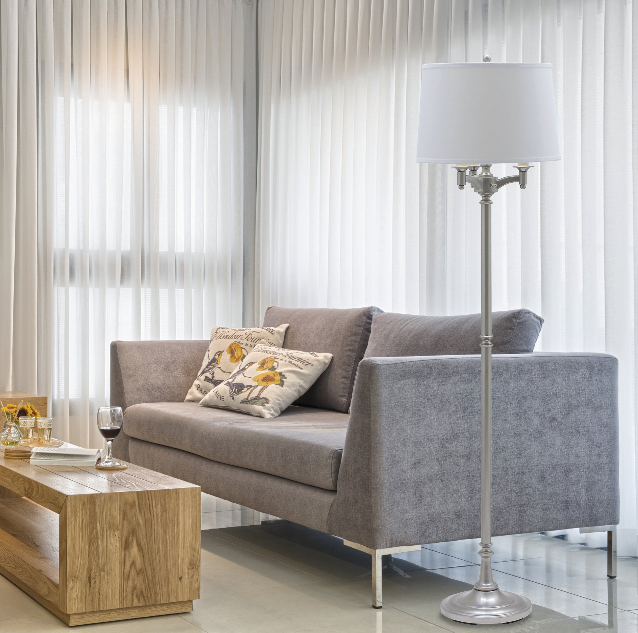 62.75-inch Lancaster Satin Nickel Floor Lamp