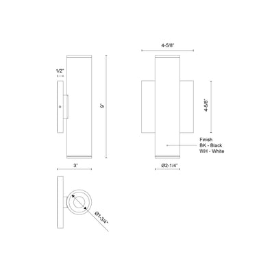 Lorna 9-in (2-in Dia.) Aluminum Up & Down Wall Sconce