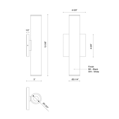 Lorna 12-in (2-in Dia.) Aluminum Up & Down Wall Sconce
