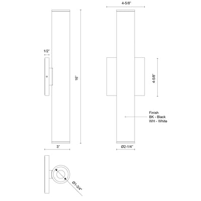 Lorna 16-in (2-in Dia.) Aluminum Up & Down Wall Sconce