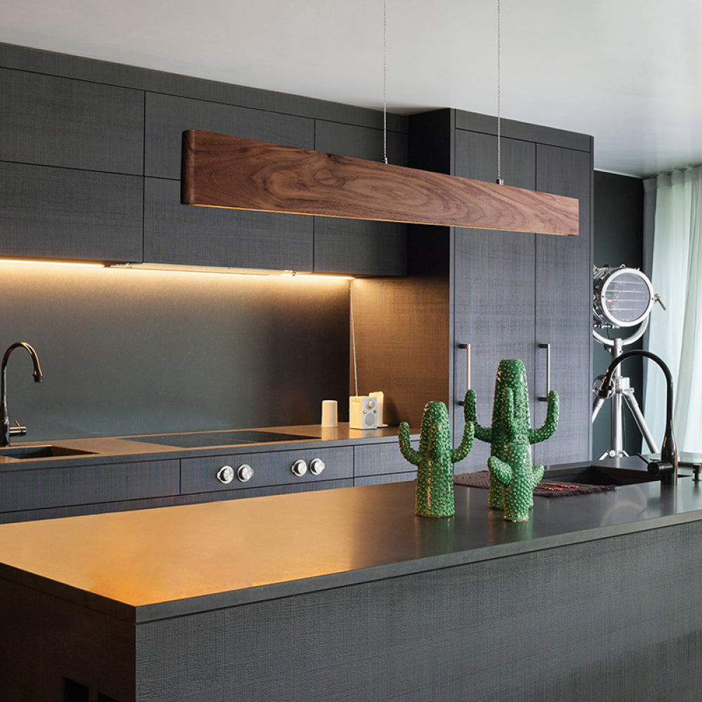 Artisan Wood 39" Linear Pendant Lighting 20W Walnut Fixture