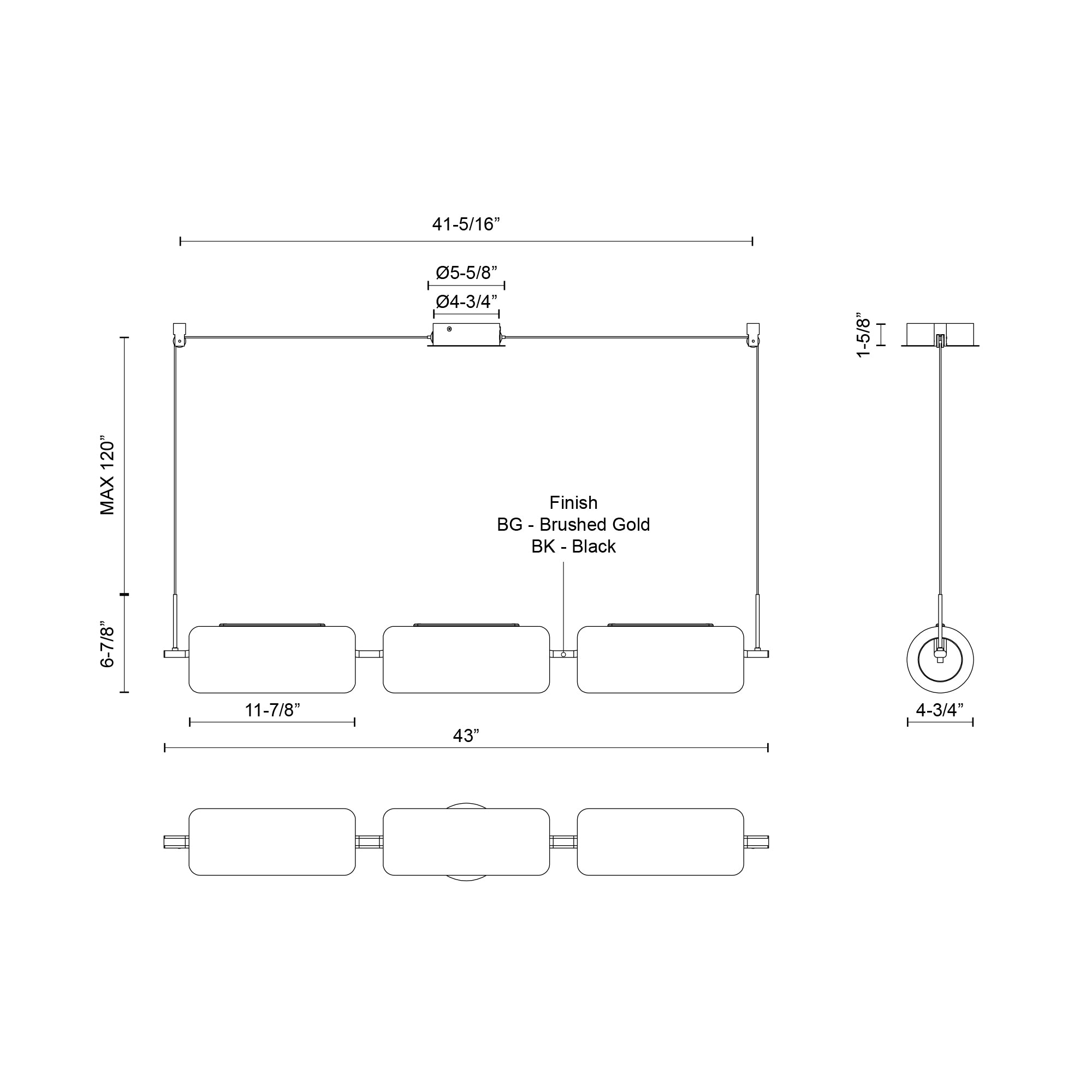 Hilo 43-in Aluminum Linear Pendant