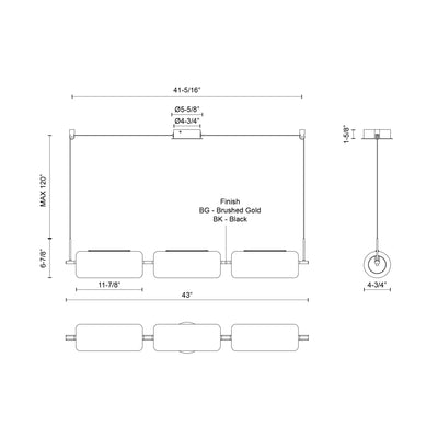 Hilo 43-in Aluminum Linear Pendant