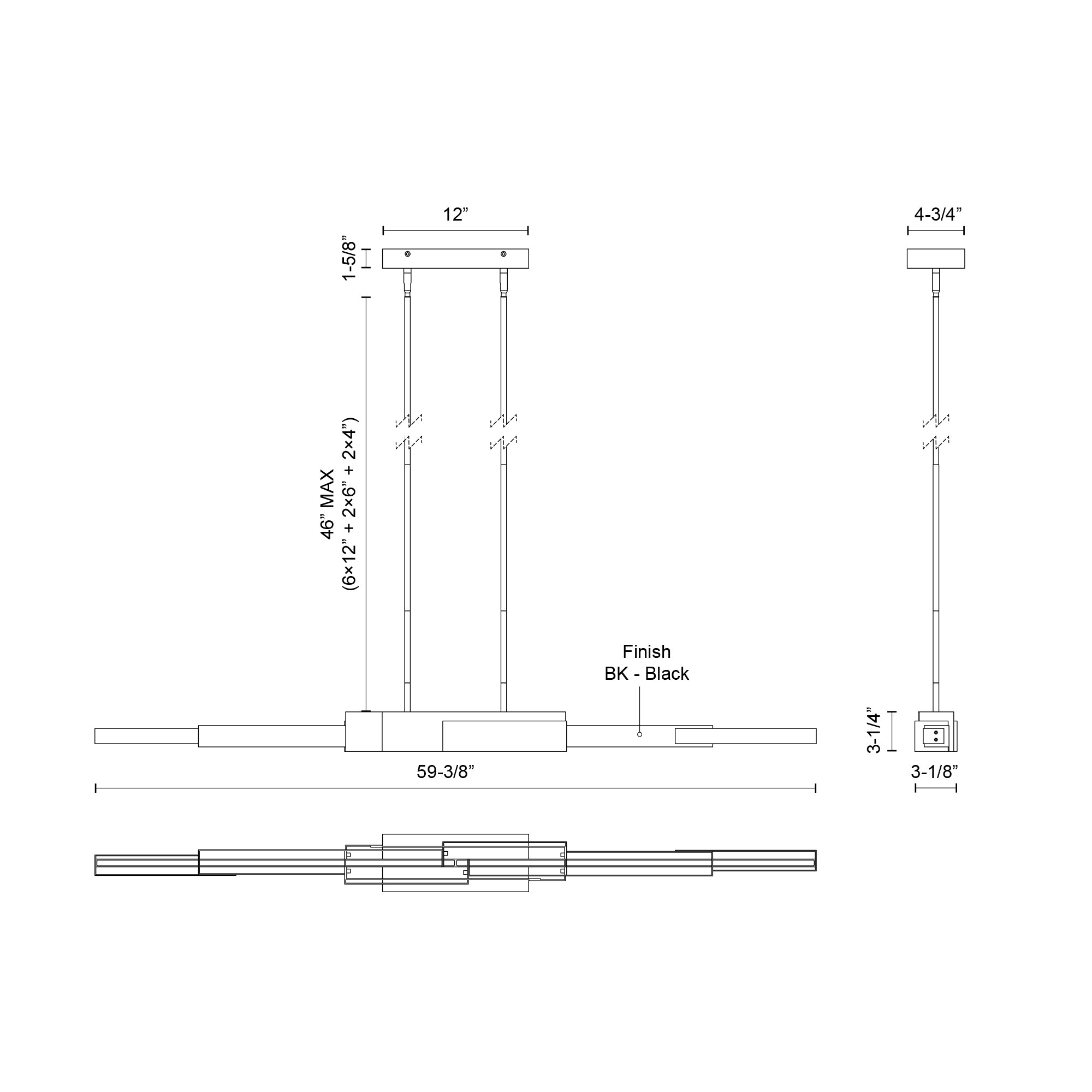 Enzo 60-in Aluminum Linear Pendant