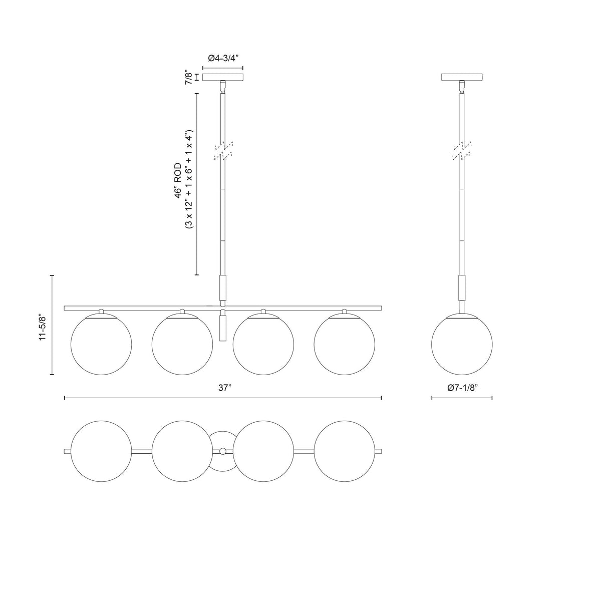 Zuri 37-in Steel Linear Pendant
