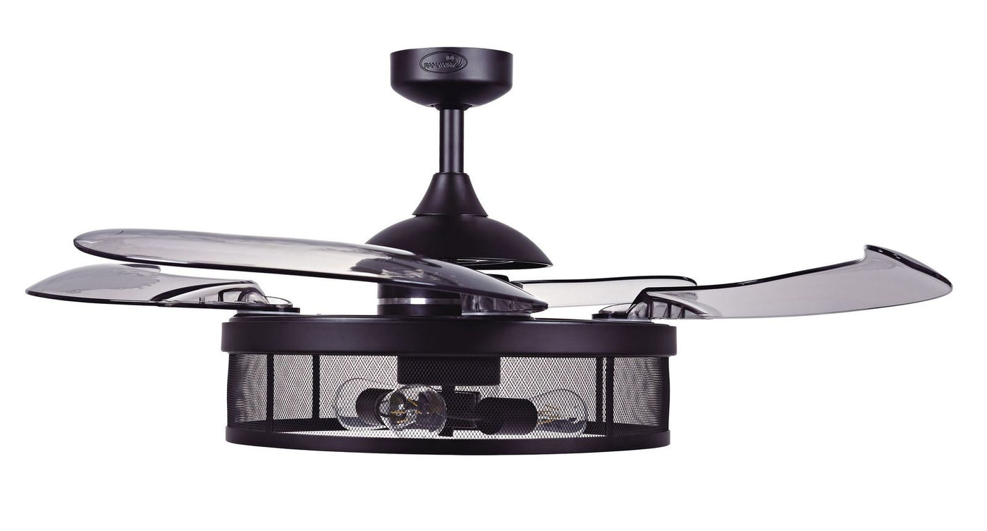48 Inch Black Fan with 3 Lights and Retractable Blades Remote Included