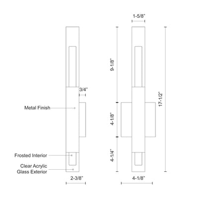 Martelo 18-in Steel Acrylic Wall Sconce