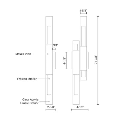 Martelo 22-in Steel Acrylic Wall Sconce