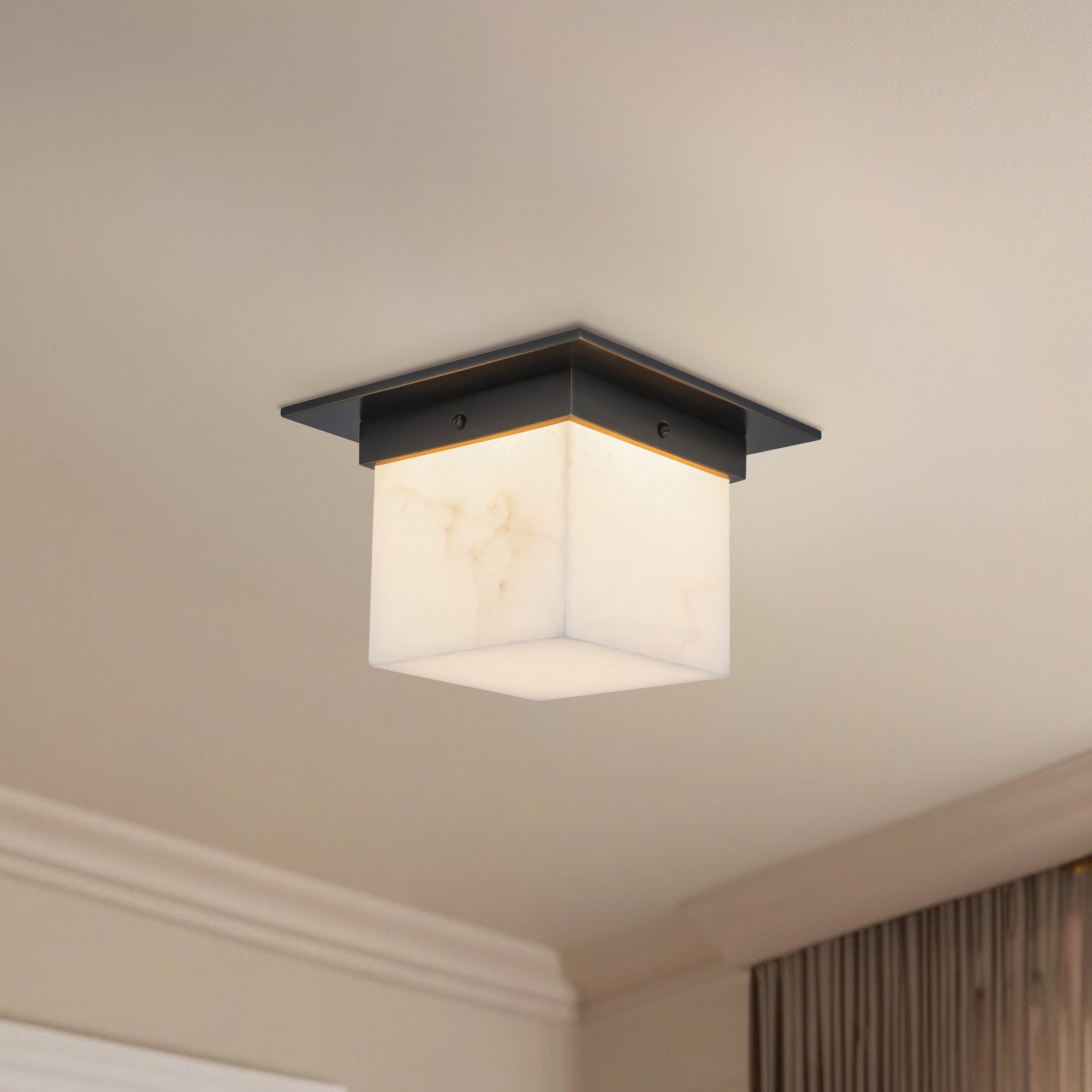 Mineral 8-in Brass Square Flush Mount