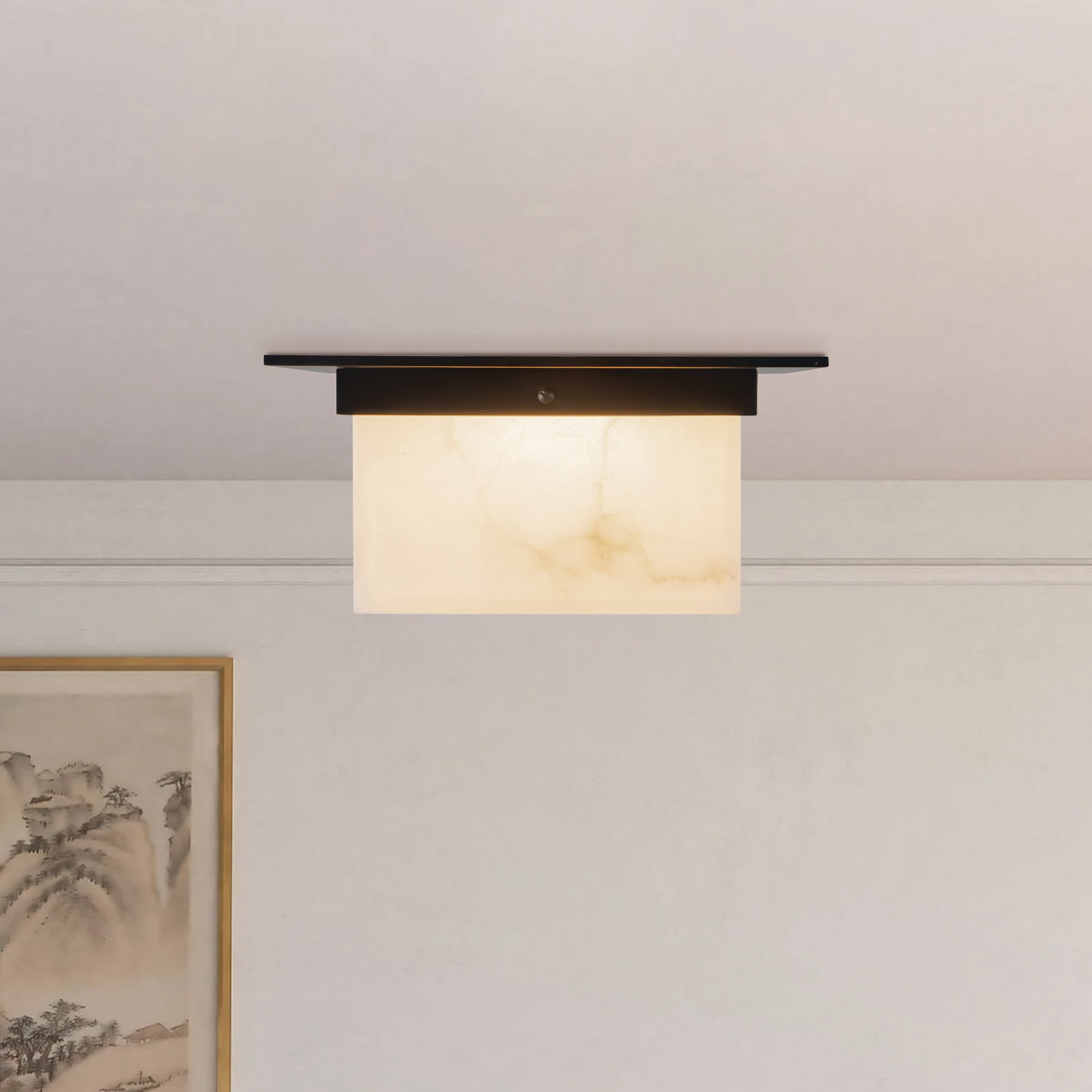 Mineral 11-in Brass Alabaster Flush Mount
