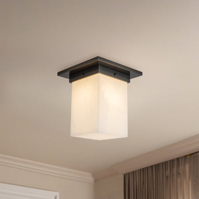 Mineral 8-in Brass Alabaster Flush Mount