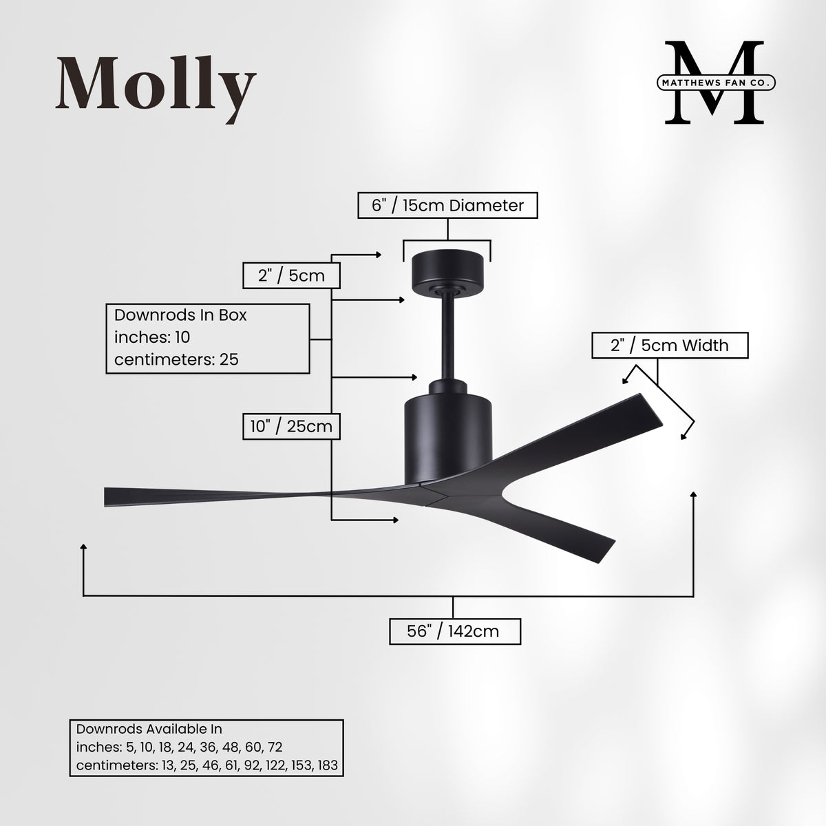 56-Inch Molly 3-Blade Ceiling Fan Without Light kit