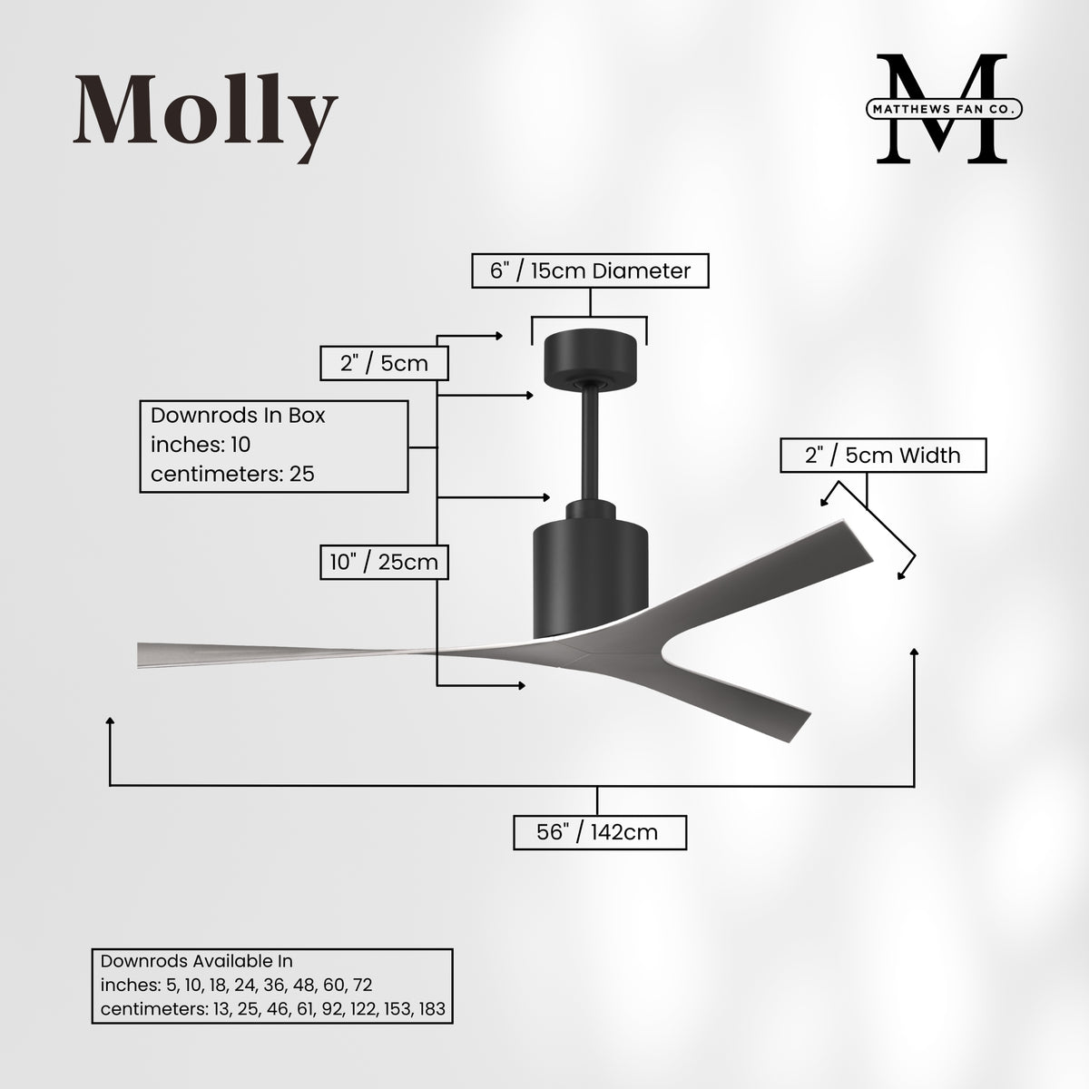 56-Inch Molly 3-Blade Ceiling Fan Without Light kit