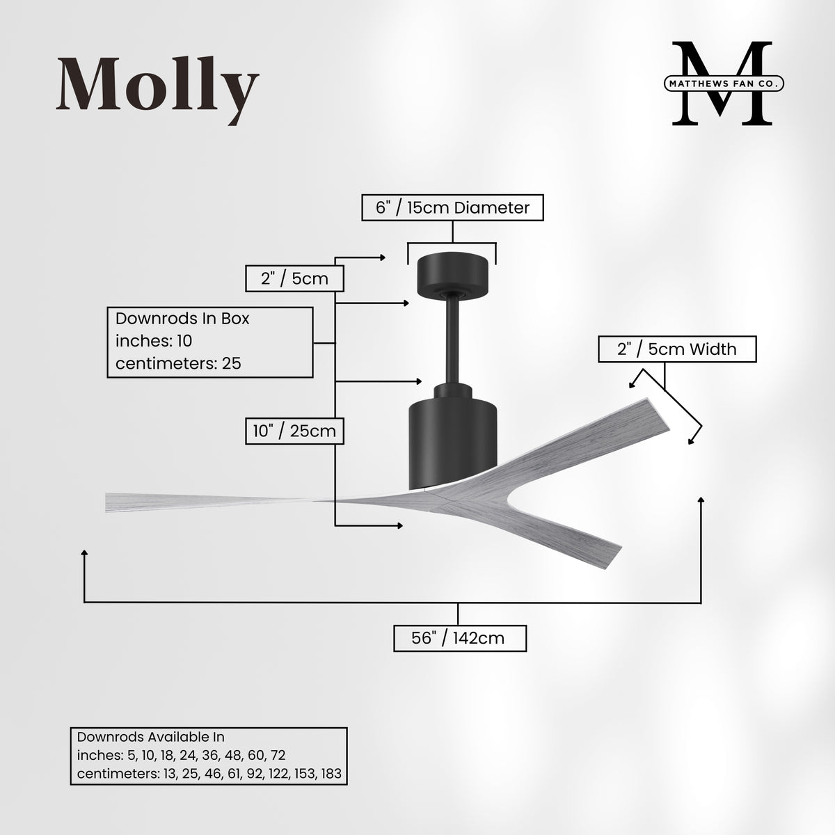56-Inch Molly 3-Blade Ceiling Fan Without Light kit