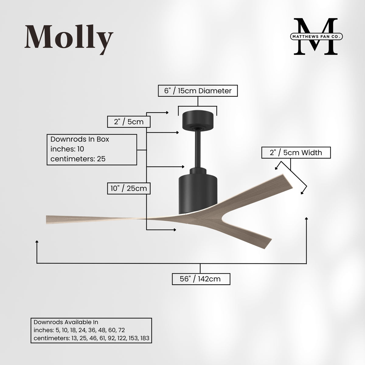56-Inch Molly 3-Blade Ceiling Fan Without Light kit