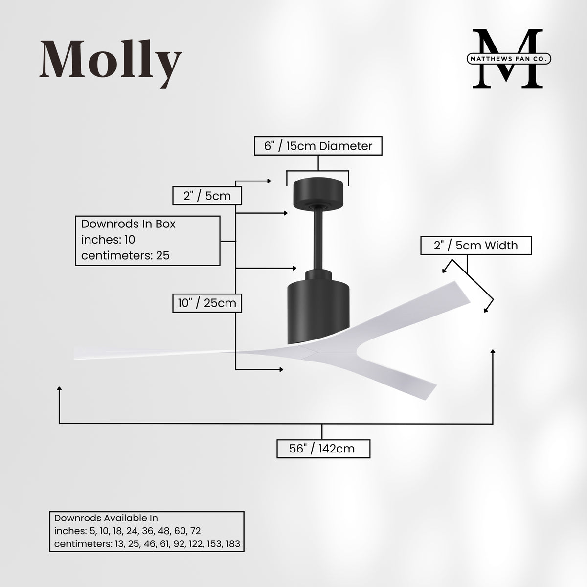 56-Inch Molly 3-Blade Ceiling Fan Without Light kit