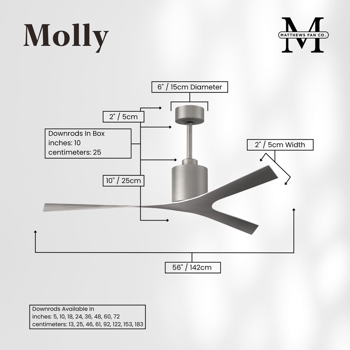 56-Inch Molly 3-Blade Ceiling Fan Without Light kit