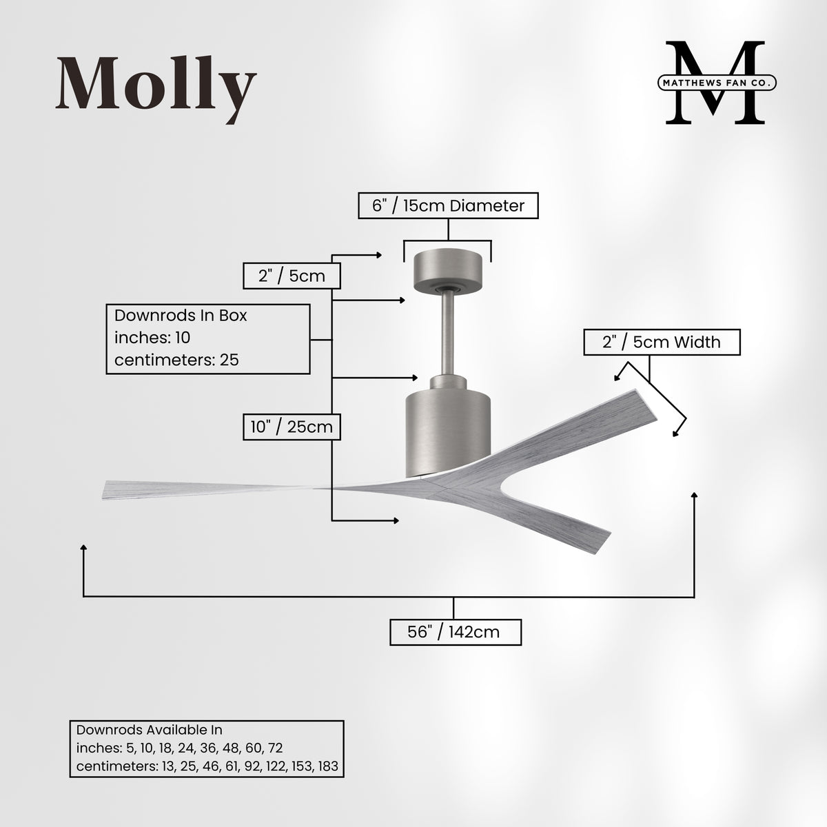 56-Inch Molly 3-Blade Ceiling Fan Without Light kit