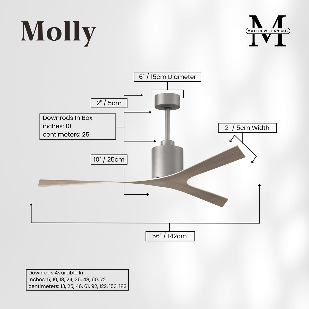 56-Inch Molly 3-Blade Ceiling Fan Without Light kit