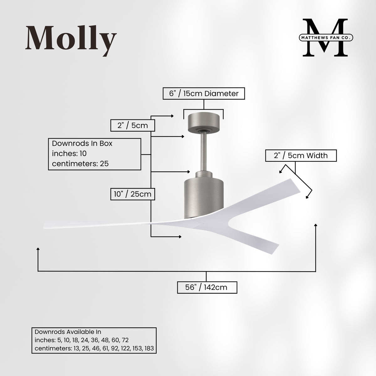 56-Inch Molly 3-Blade Ceiling Fan Without Light kit