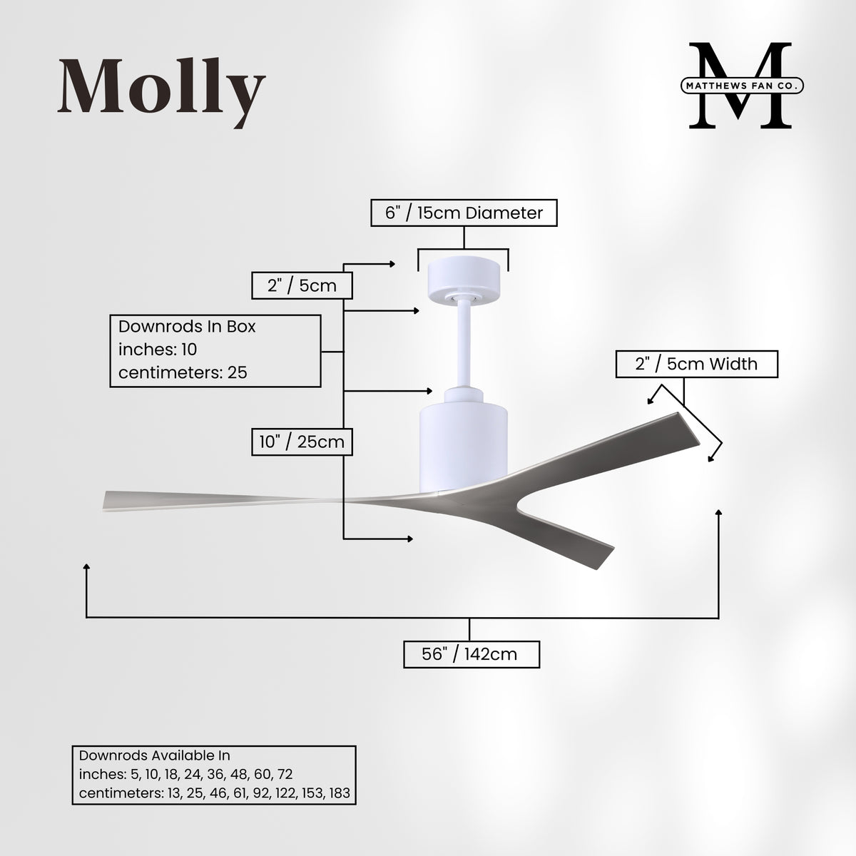 56-Inch Molly 3-Blade Ceiling Fan Without Light kit