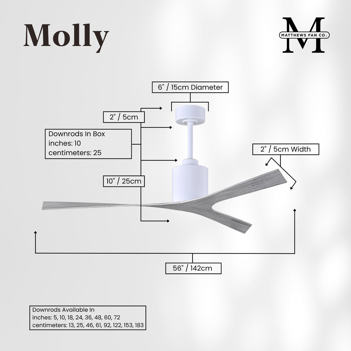 56-Inch Molly 3-Blade Ceiling Fan Without Light kit