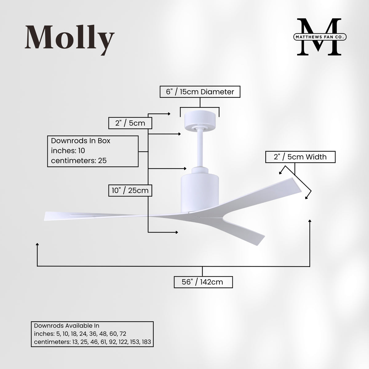 56-Inch Molly 3-Blade Ceiling Fan Without Light kit