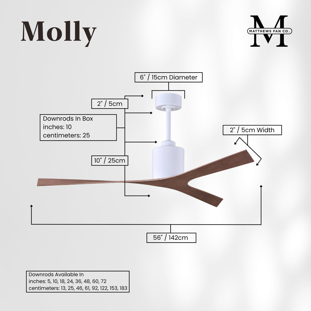 56-Inch Molly 3-Blade Ceiling Fan Without Light kit