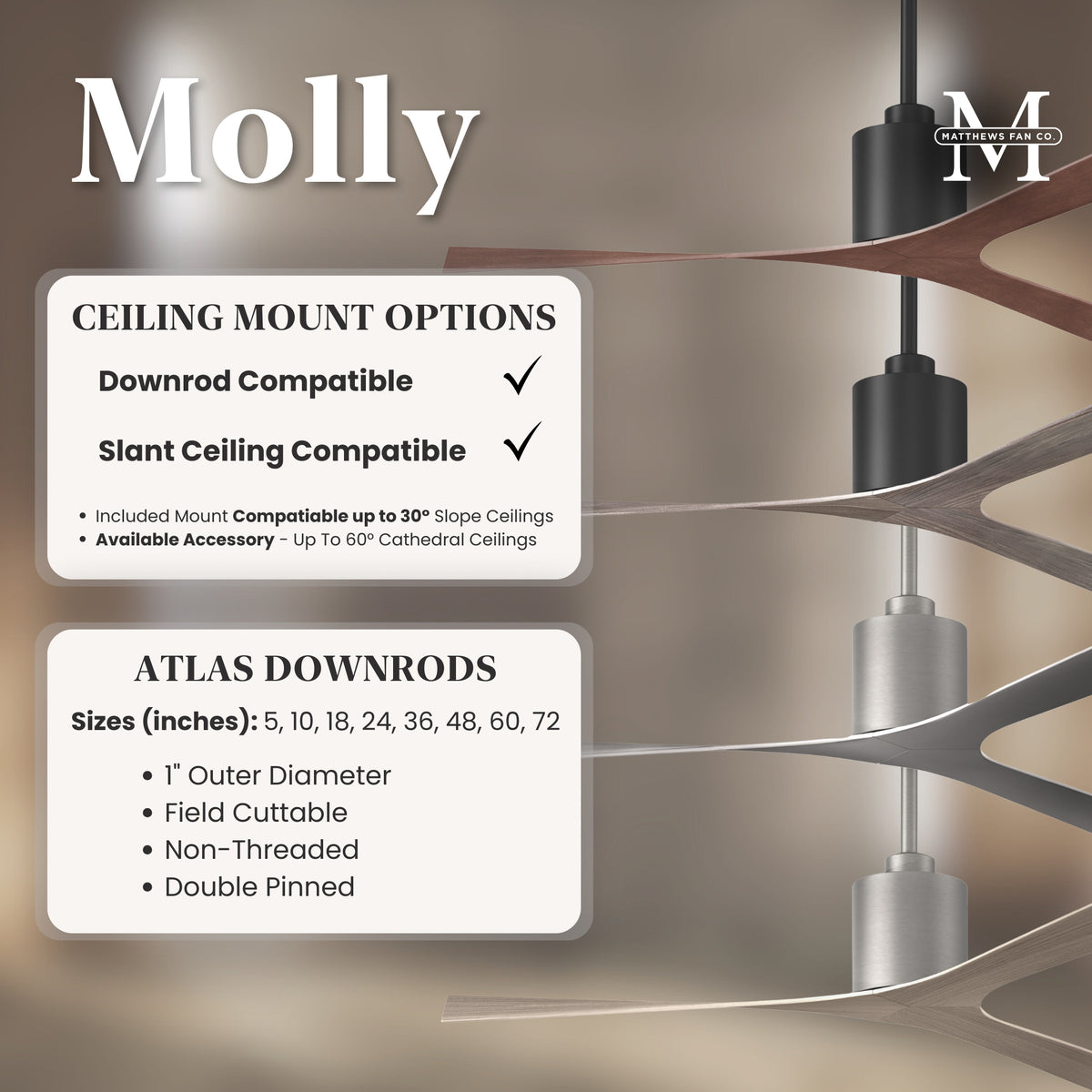 56-Inch Molly 3-Blade Ceiling Fan Without Light kit