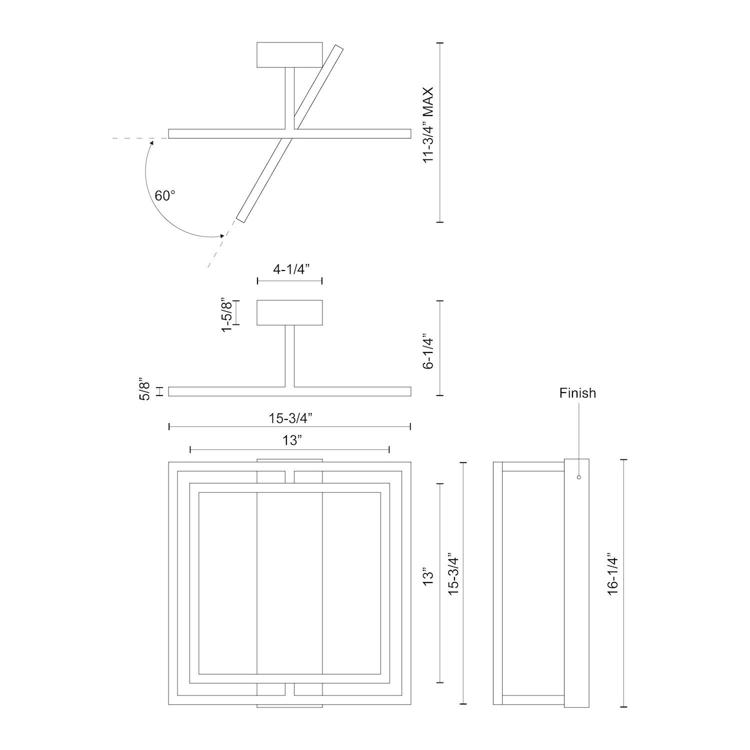 Mondrian 16-in Aluminum Semi-Flush Mount