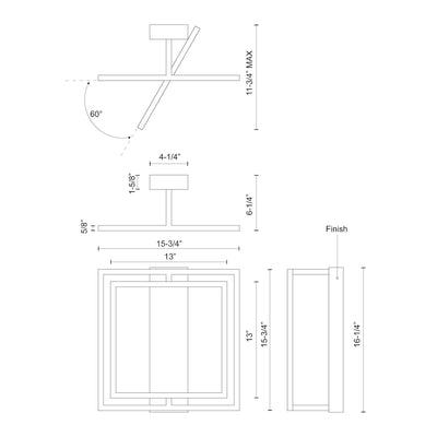 Mondrian 16-in Aluminum Semi-Flush Mount