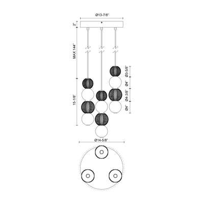 Onyx 3 Head Steel Multi Pendant