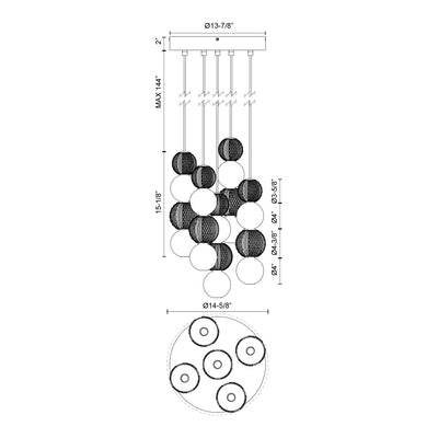 Onyx 5 Head Steel Multi Pendant